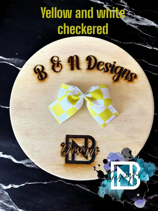 Yellow and White Checkered Bow