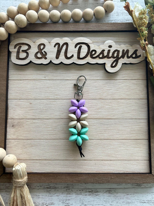 Lavender Khaki Mint Floral Keychain