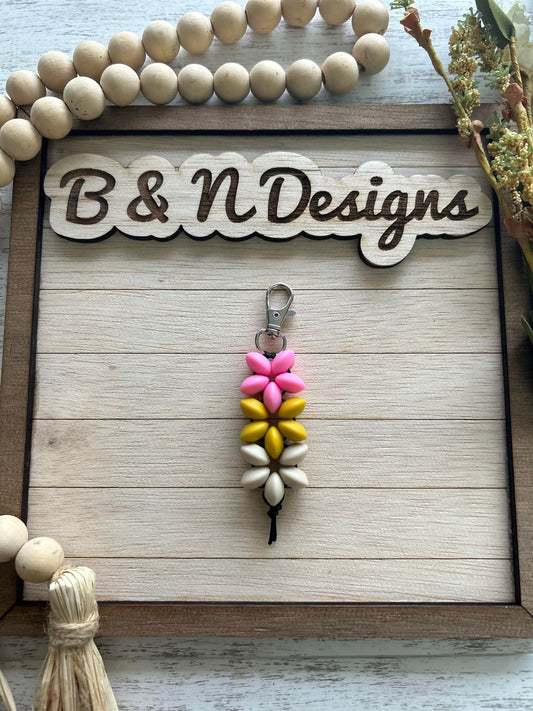 Pink Mustard Khaki Floral Keychain