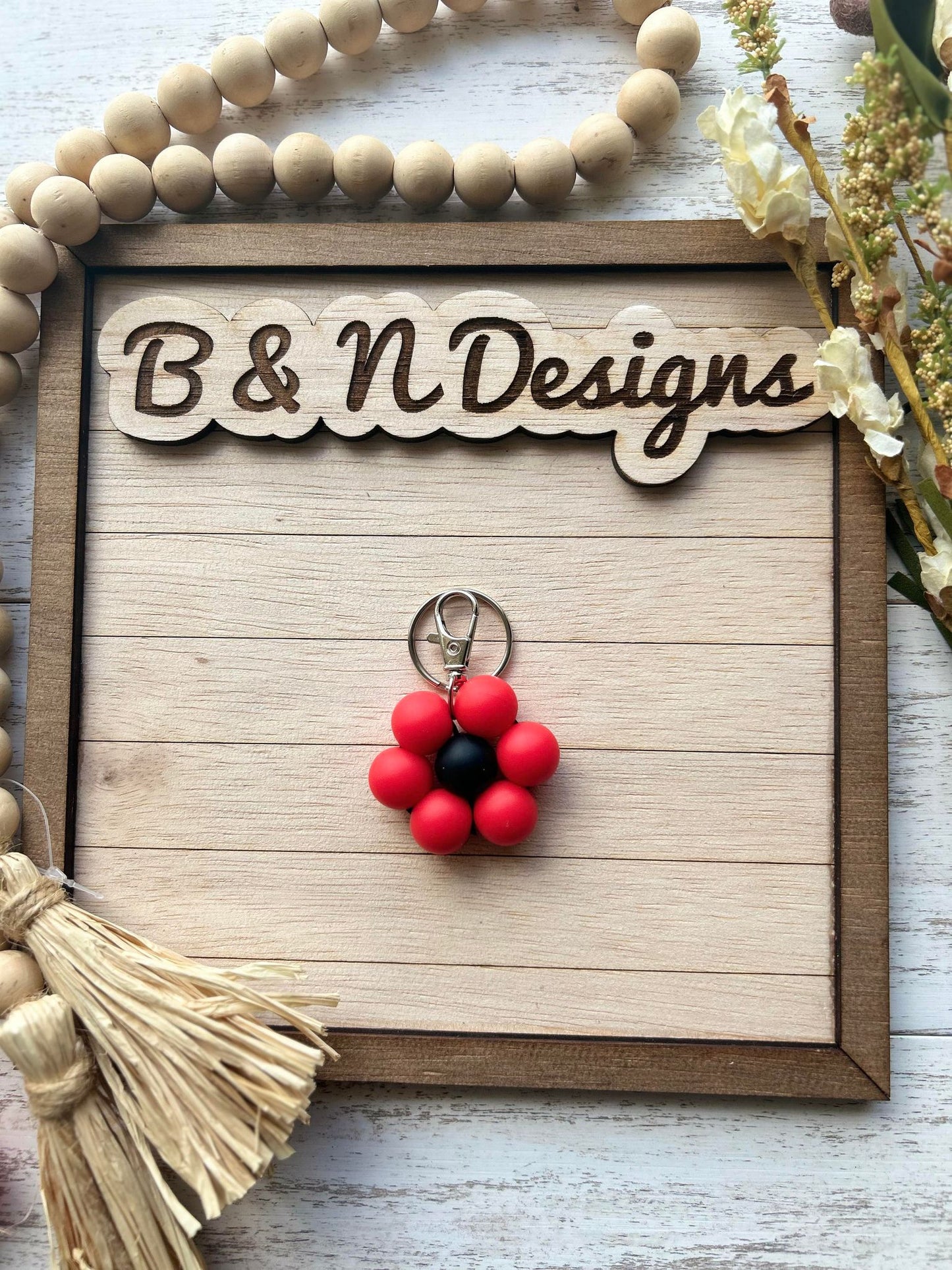 Red and Black Flower Keychain