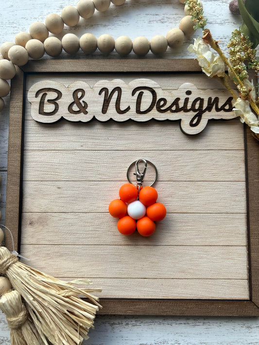 Orange and White Flower Keychain