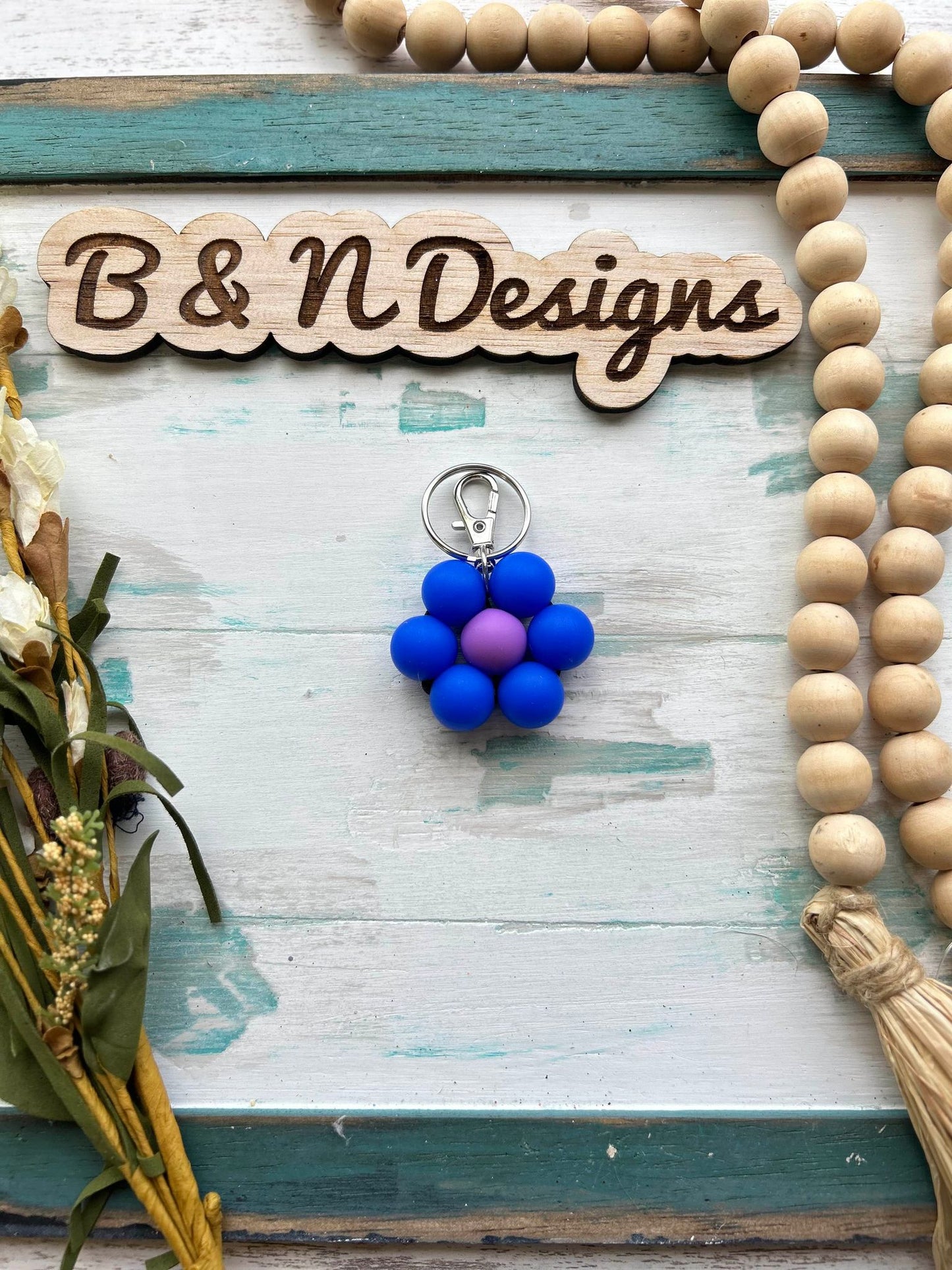 Blue with Purple Flower Keychain