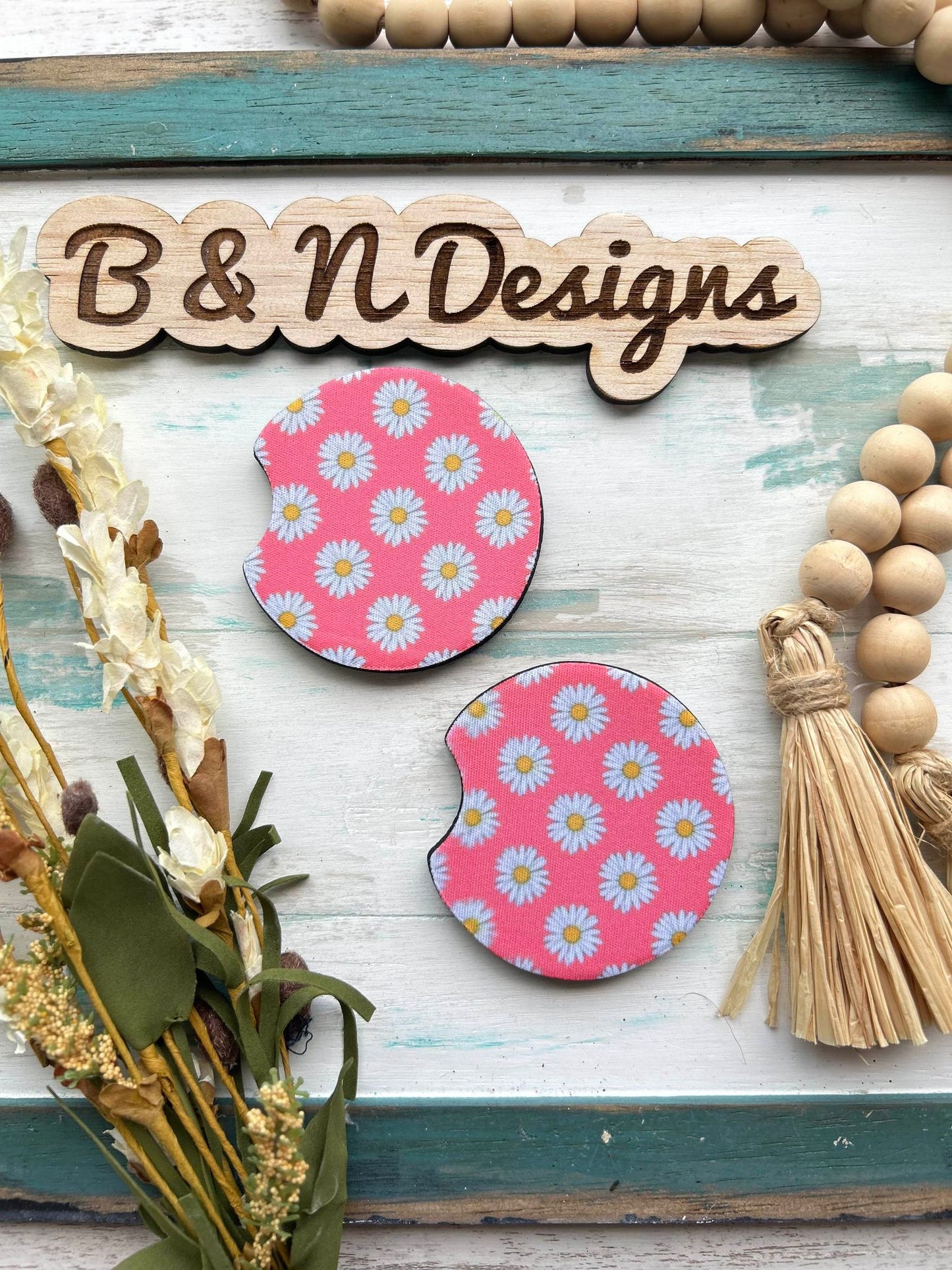 Pink daisy Car Coasters