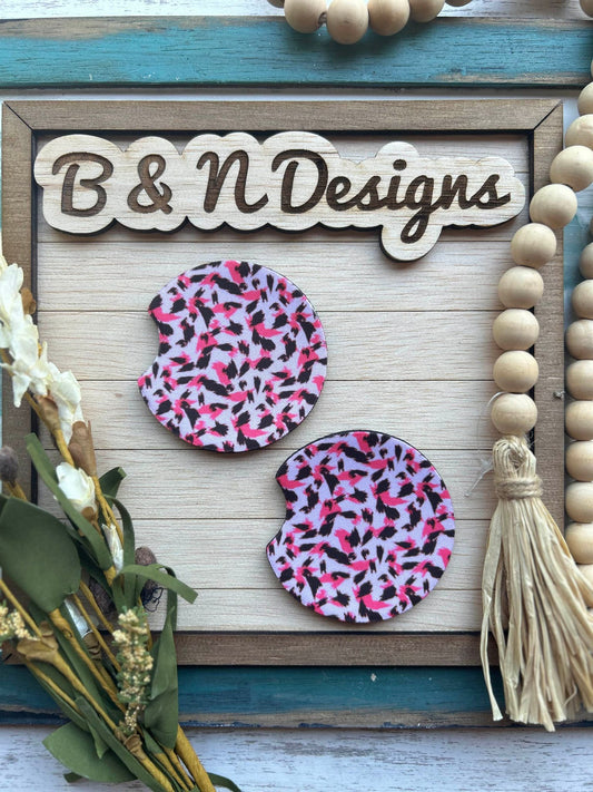 pink cheetah light Car Coasters