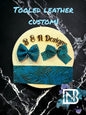 Teal Tooled Leather Bow