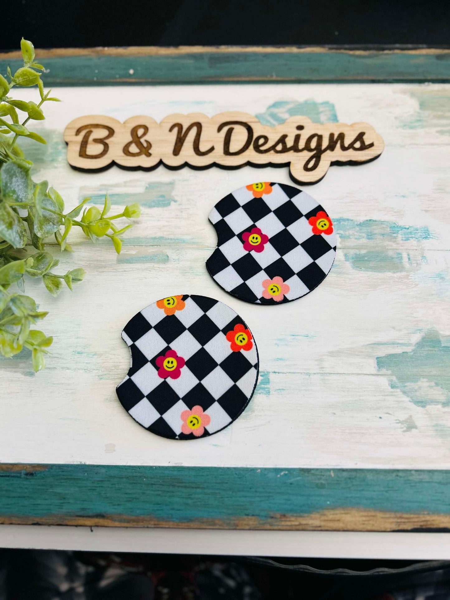 Black and white smiley dasiy  Car Coasters