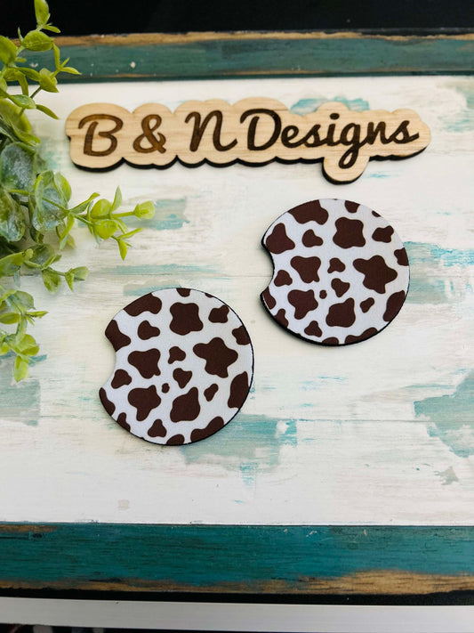 Brown Cow Print Car Coaster