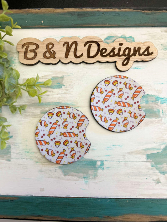 Candy Corn Orange and White Car Coasters