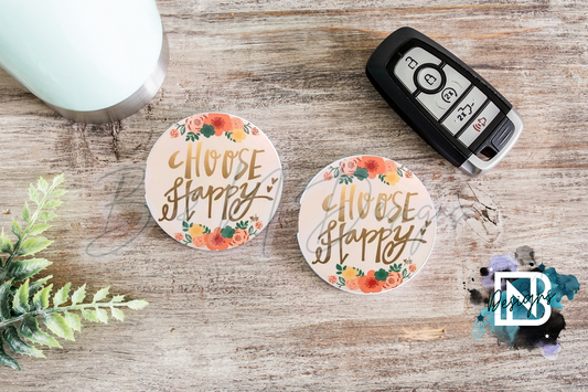 Choose Happy Car Coasters