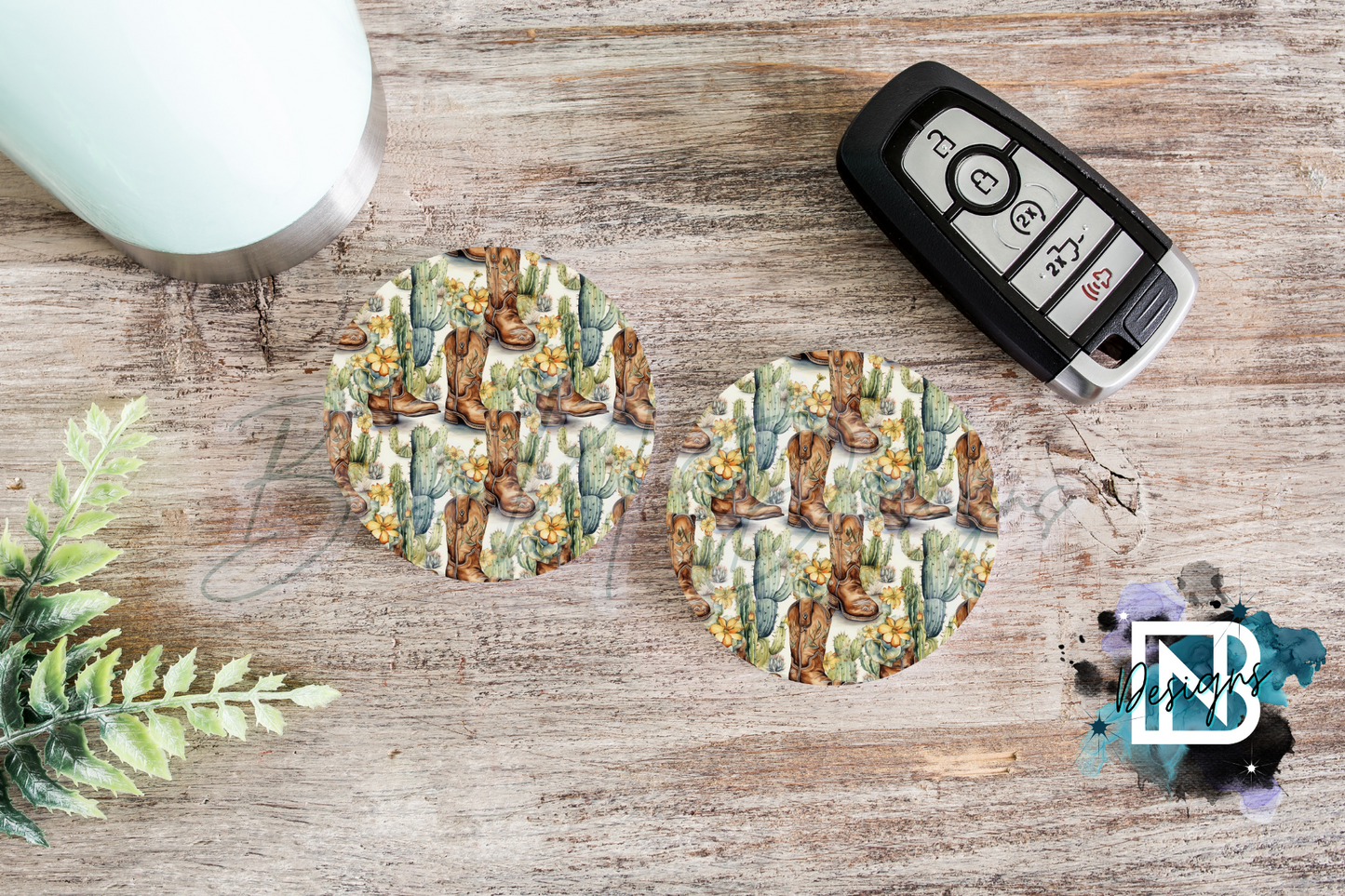 Cowboy Boots with Cactus Car Coasters