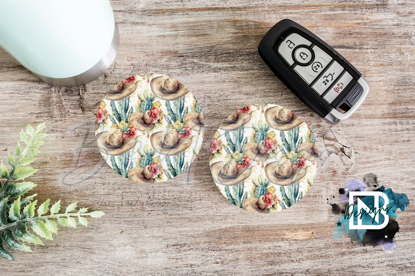 Cowgirl Hats with Cactus Car Coasters