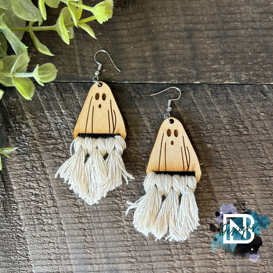 Ghost Wooden Macrame Earrings