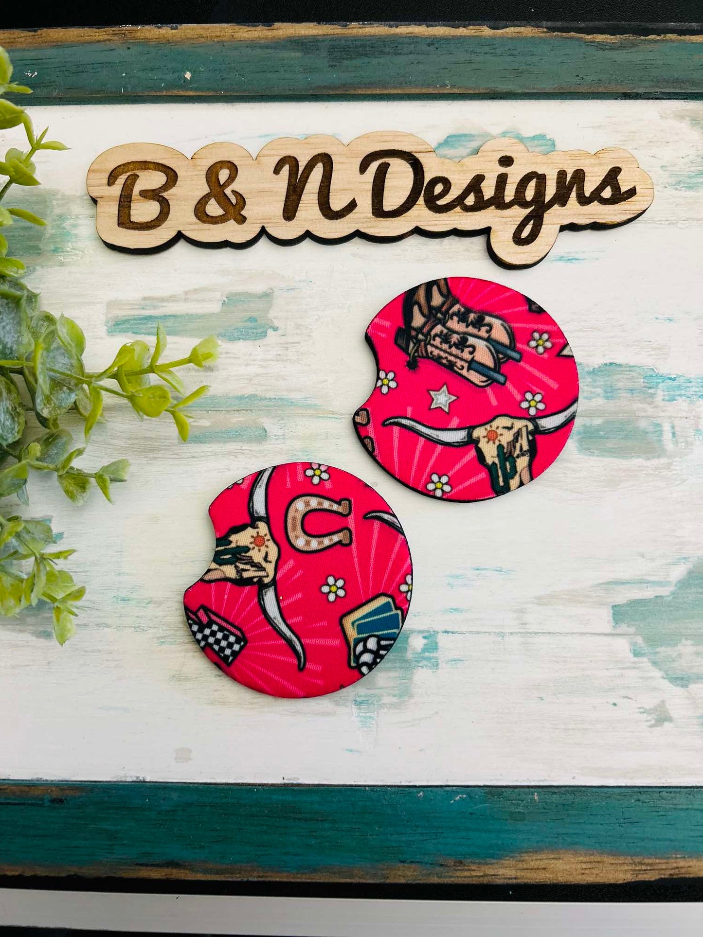 hot pink western bull Car Coasters