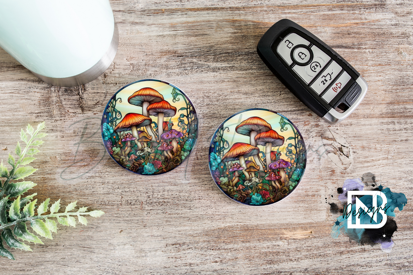 Bright Mushrooms Car Coasters