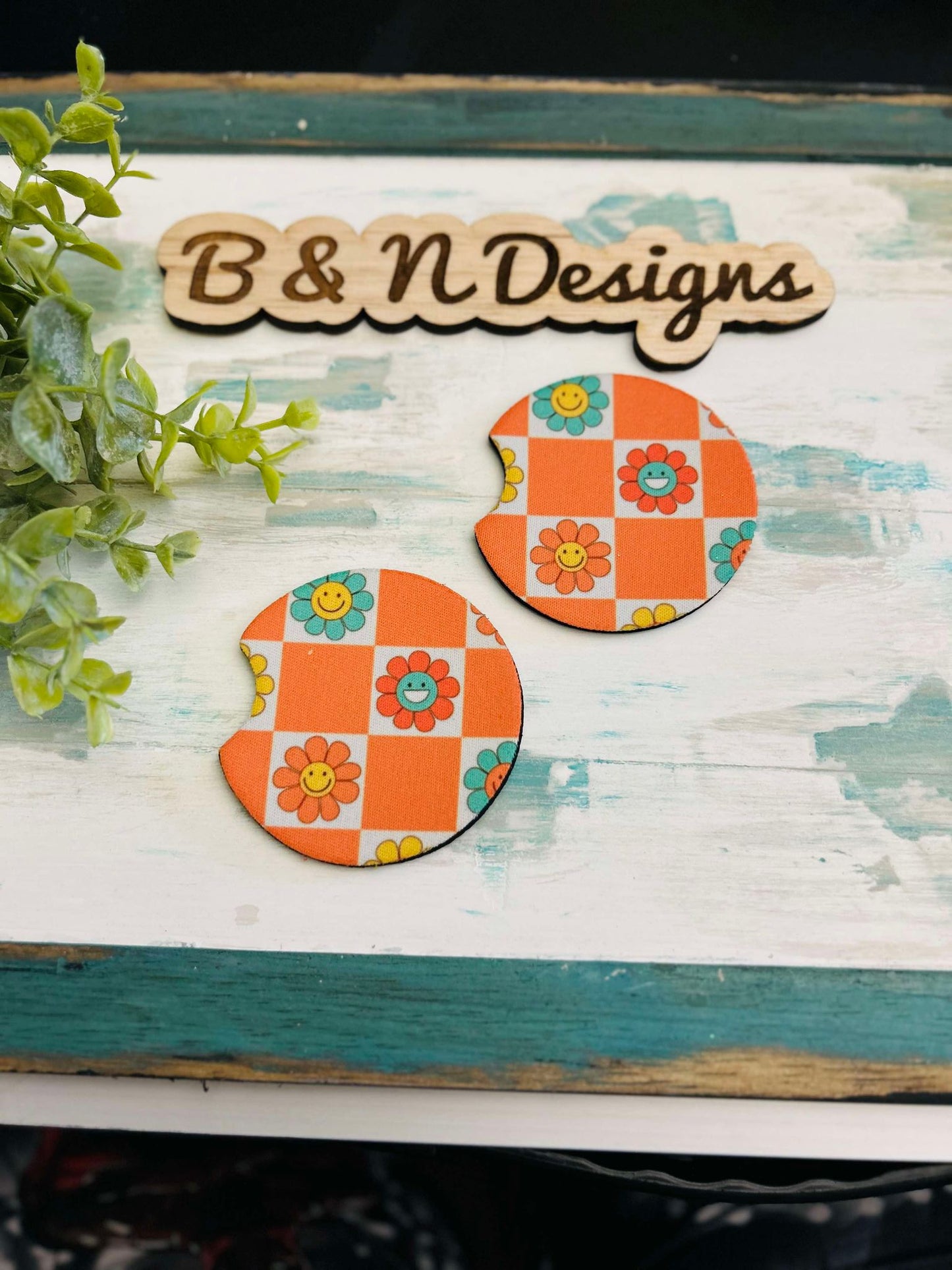 orange retro dasiy  Car Coasters