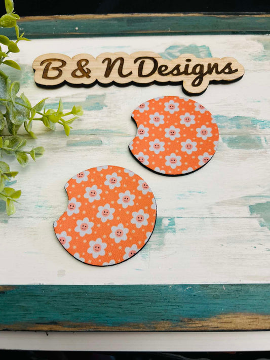 orange and white daisy Car Coasters