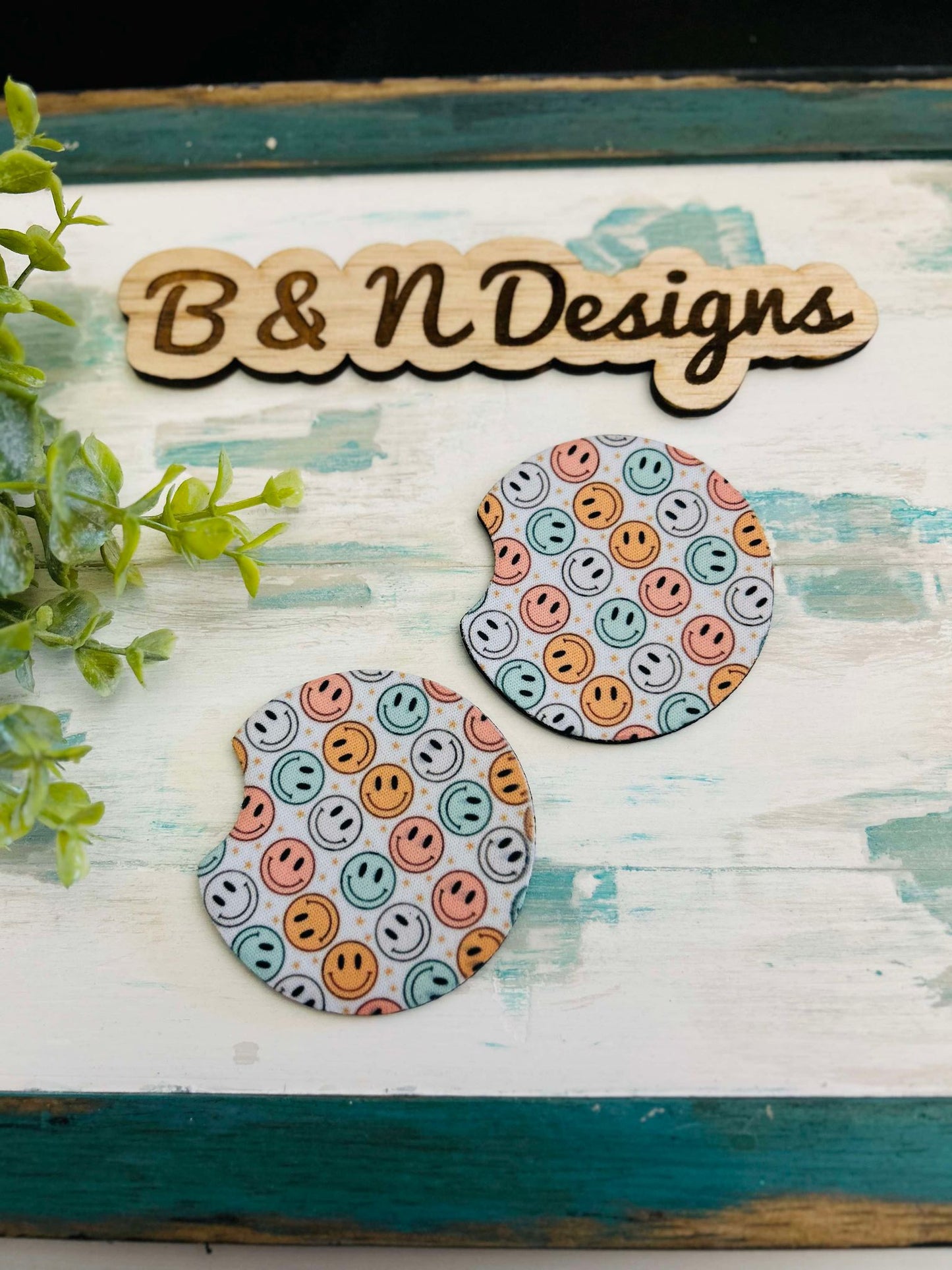 warm pastel smiley faces  Car Coasters