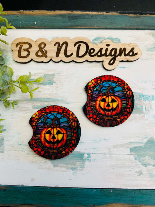 Stained Glass Pumpkin Car Coasters