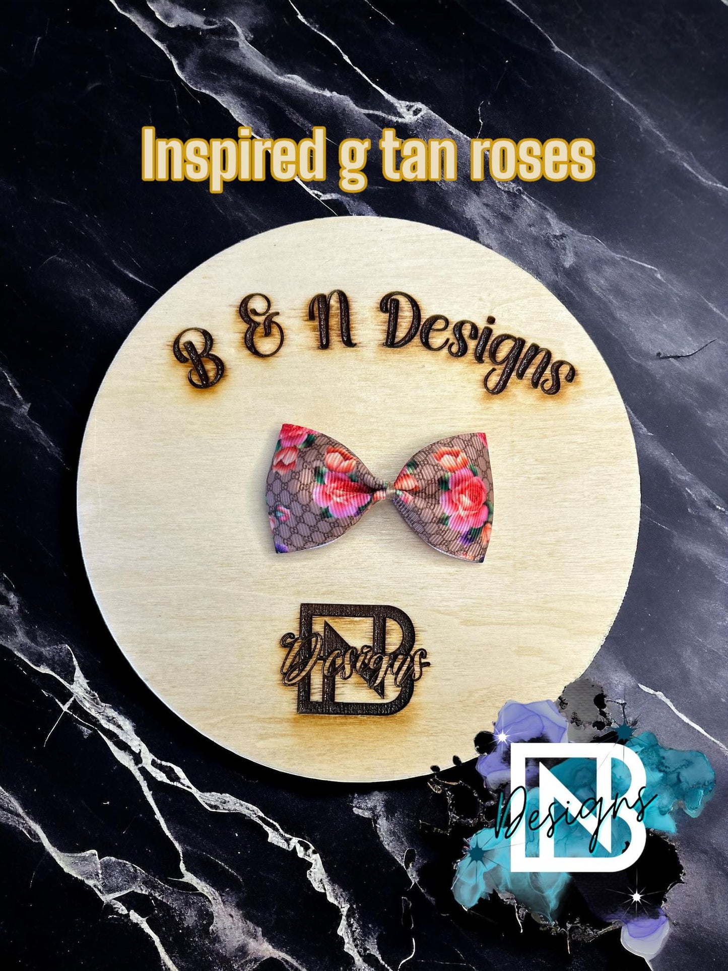 Tan Roses Fashion Bow